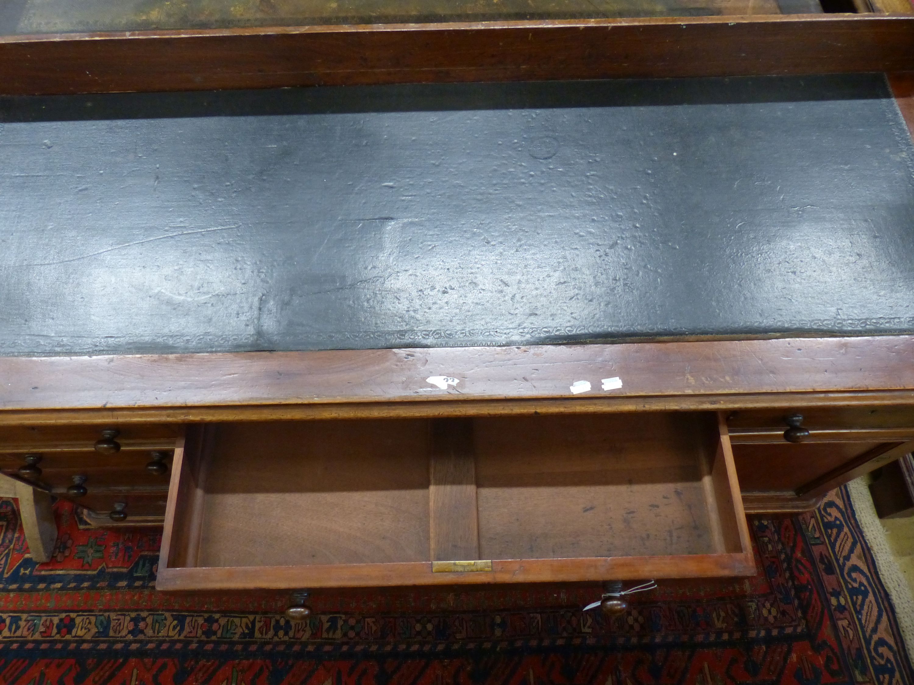 A late Victorian mahogany pedestal desk, length 152cm